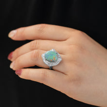 Laden Sie das Bild in den Galerie-Viewer, Natural Australian Opal with diamonds halo platinum Ring