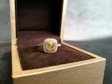 Load image into Gallery viewer, Custom Made Double Cushion Halo Yellow Diamond Ring