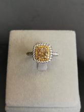 Load image into Gallery viewer, Custom Made Double Cushion Halo Yellow Diamond Ring