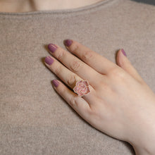 Load image into Gallery viewer, 3D Rose shape Pink Sapphire and diamond Estate 18K rose gold Ring