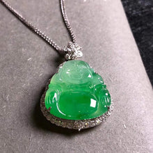 Load image into Gallery viewer, Green Carved Jadeite Buddha Pendant