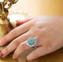 Load image into Gallery viewer, Natural Australian Opal with diamonds halo platinum Ring
