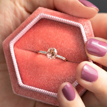 Laden Sie das Bild in den Galerie-Viewer, Pink Oval Tourmaline with white sapphire pave 14K Rose Gold Ring
