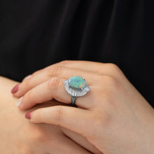 Load image into Gallery viewer, Natural Australian Opal with diamonds halo platinum Ring
