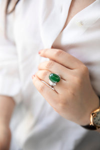 Top Quality Type A Jadeite Platinum Estate Ring