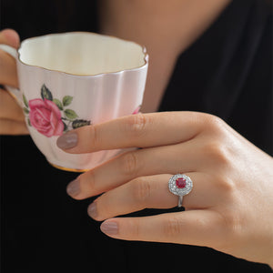 Natural Ruby with diamond Platinum Ring