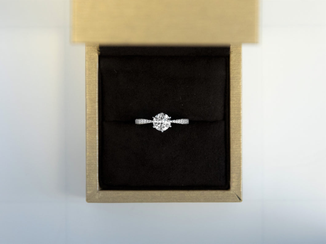 Solitaire Diamond with Tapered Halfway Pave Engagement Ring