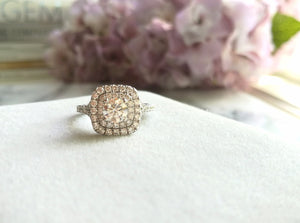 Custom Made Double Cushion Halo Diamond Ring