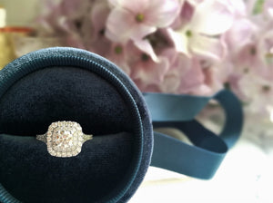 Custom Made Double Cushion Halo Diamond Ring