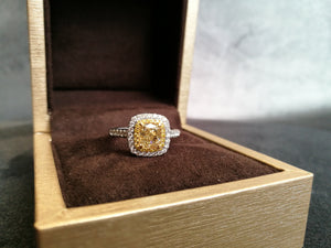 Custom Made Double Cushion Halo Yellow Diamond Ring