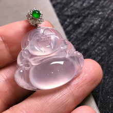 将图片加载到图库查看器，Icy White Carved Jadeite Buddha Pendant
