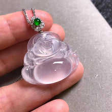 将图片加载到图库查看器，Icy White Carved Jadeite Buddha Pendant
