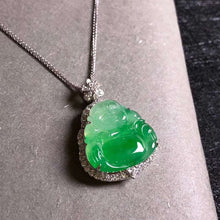 Load image into Gallery viewer, Green Carved Jadeite Buddha Pendant
