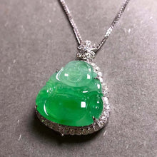 画像をギャラリービューアに読み込む, Green Carved Jadeite Buddha Pendant
