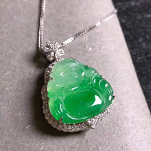 Load image into Gallery viewer, Green Carved Jadeite Buddha Pendant
