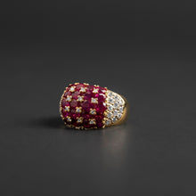 Загрузить изображение в средство просмотра галереи, Burmese Ruby and diamond Estate 18K yellow gold Ring
